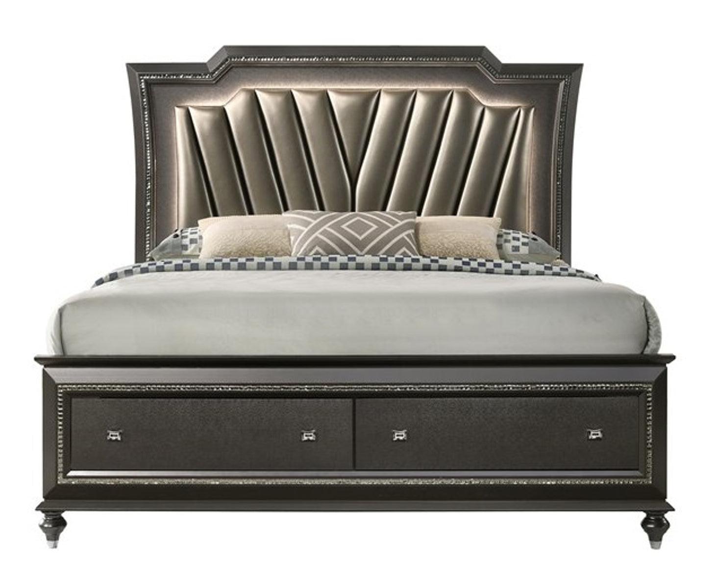 Acme Furniture Kaitlyn LED Headboard Queen Storage Bed in Metallic Gray 27280Q - Furniture & Design Outlet (Kalamazoo,MI)
