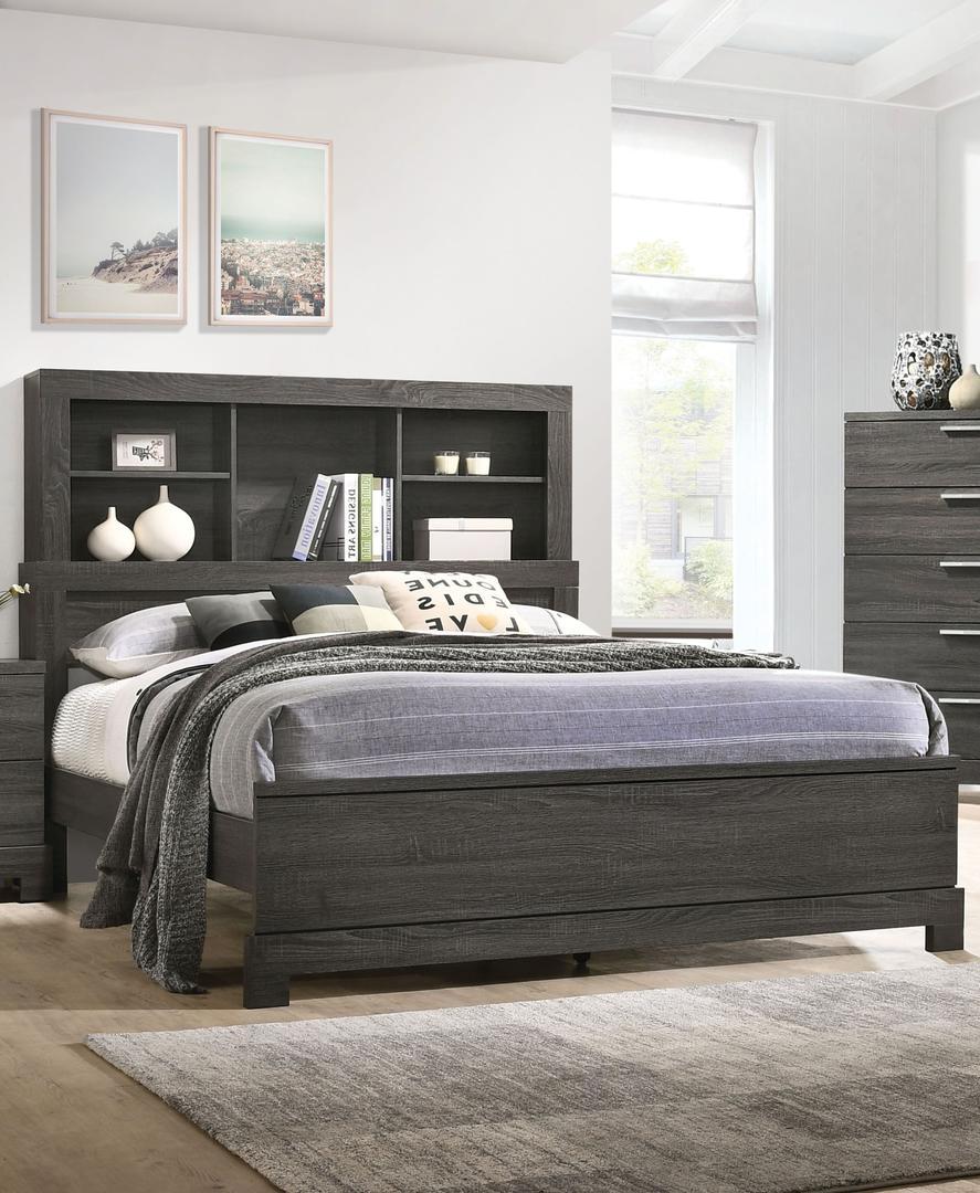 Acme Furniture Lantha Queen Bookcase Panel Bed in Grey Oak 22030Q - Furniture & Design Outlet (Kalamazoo,MI)