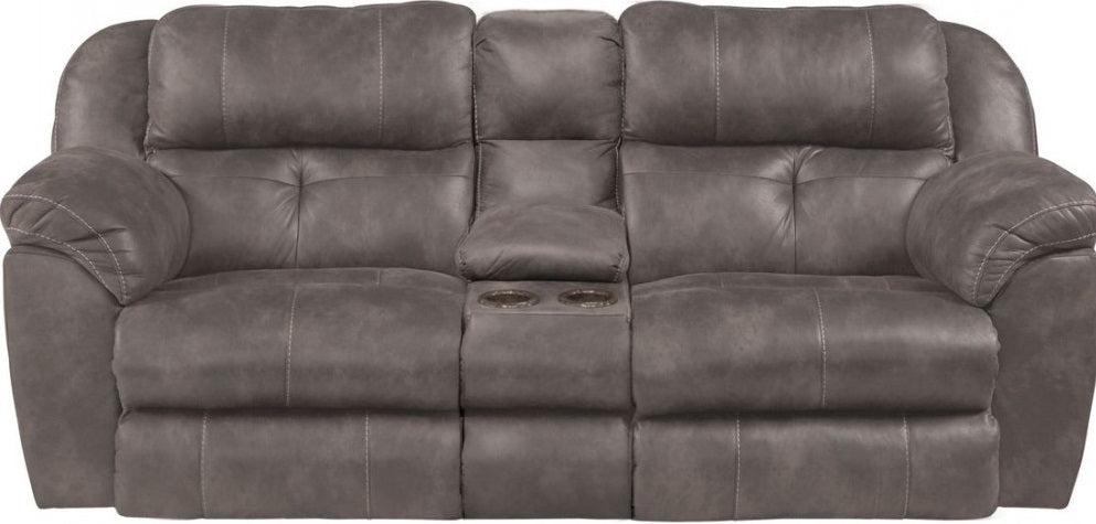 Catnapper Ferrington Power Headrest Power Lay Flat Reclining Console Loveseat in Steel