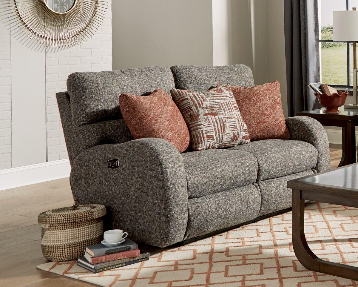 Catnapper Furniture Liam Power Headrest Power Lay Flat Reclining Loveseat in Coal/Sunset - Furniture & Design Outlet (Kalamazoo,MI)