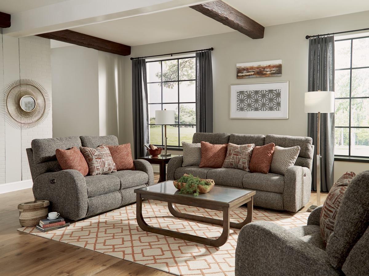 Catnapper Furniture Liam Power Headrest Power Lay Flat Reclining Sofa in Coal/Sunset - Furniture & Design Outlet (Kalamazoo,MI)