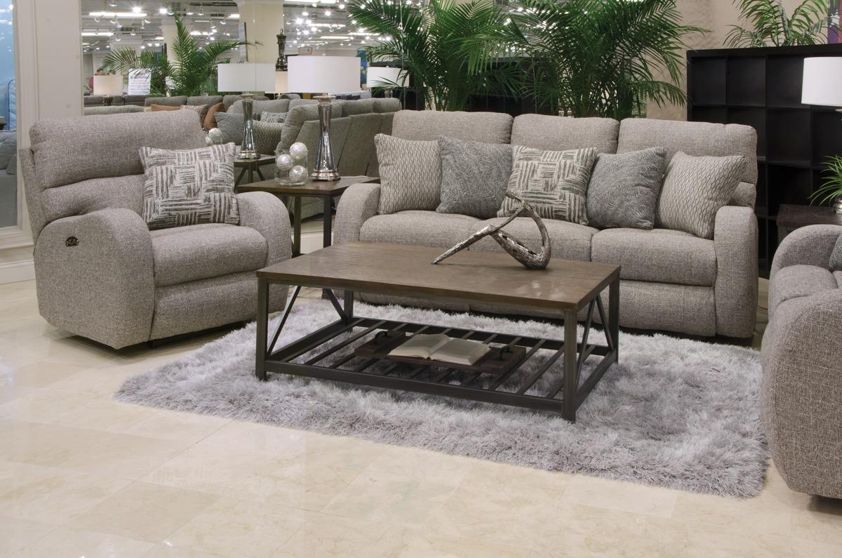 Catnapper Furniture Liam Power Headrest Power Lay Flat Reclining Sofa in Concrete/Storm - Furniture & Design Outlet (Kalamazoo,MI)