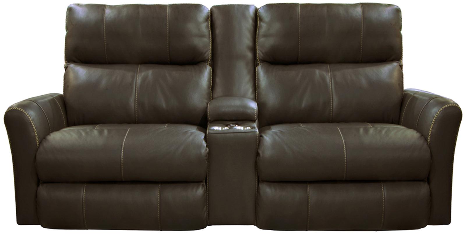 Catnapper Furniture Mara Voice Power Headrest with Lumbar Power Lay Flat Reclining Console Loveseat in Coffee