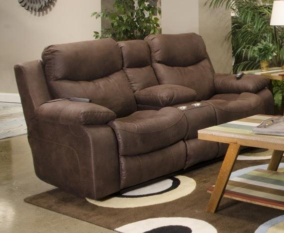Catnapper Palmer Power Headrest w/ Lumbar Power Lay Flat Reclining Console Loveseat in Saddle - Furniture & Design Outlet (Kalamazoo,MI)