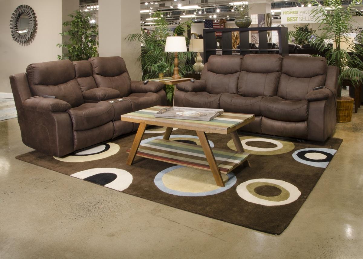 Catnapper Palmer Power Headrest w/ Lumbar Power Lay Flat Reclining Console Loveseat in Saddle - Furniture & Design Outlet (Kalamazoo,MI)