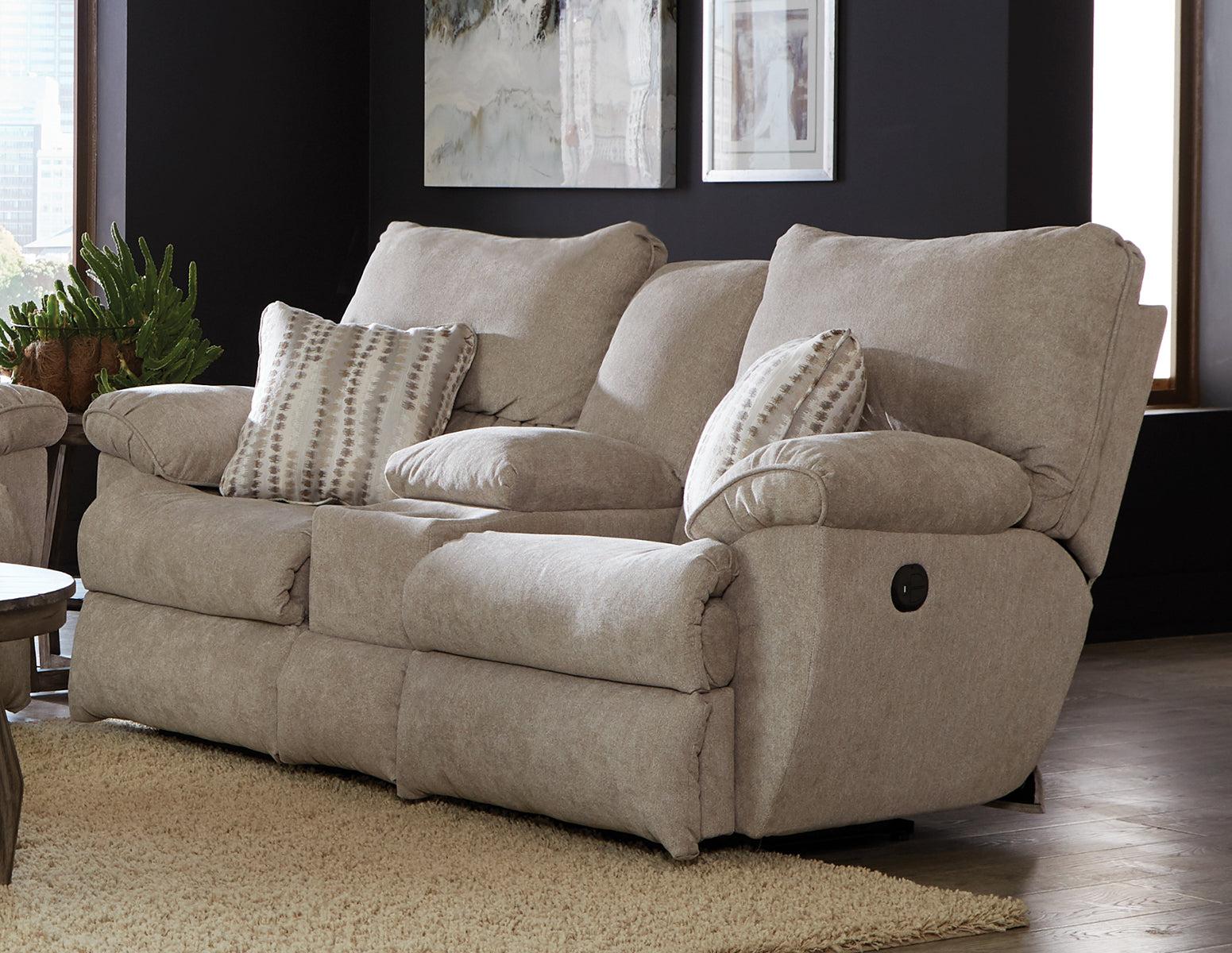 Catnapper Furniture Sadler Lay Flat Reclining Console Loveseat in Jute - Furniture & Design Outlet (Kalamazoo,MI)