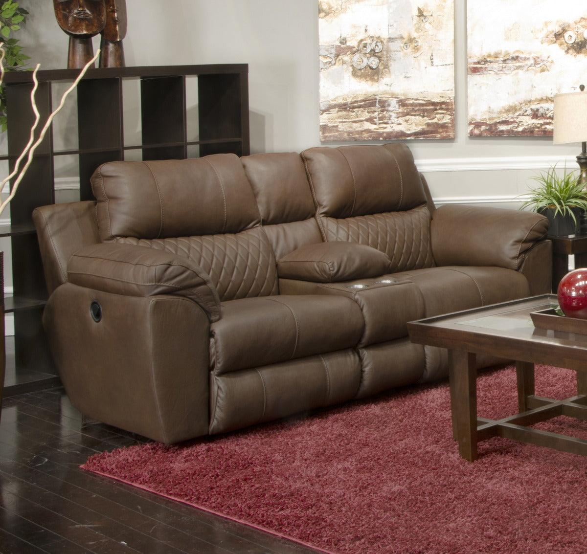 Catnapper Furniture Sorrento Power Lay Flat Reclining Console Loveseat in Kola - Furniture & Design Outlet (Kalamazoo,MI)