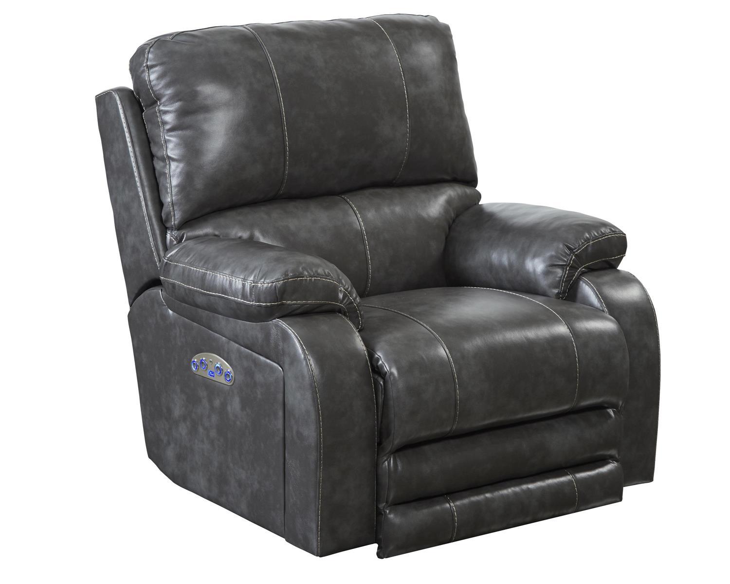 Catnapper Thornton Power Headrest/Power Lay Flat Recliner in Steel - Furniture & Design Outlet (Kalamazoo,MI)