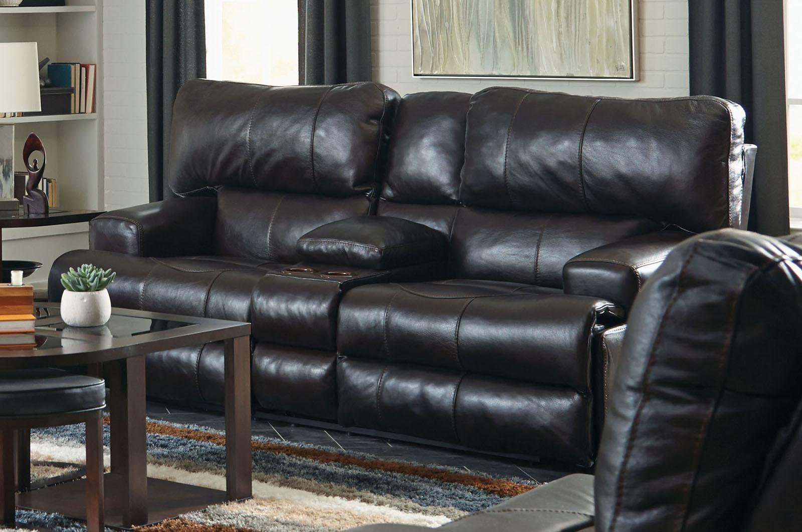 Catnapper Wembley Lay Flat Reclining Console Loveseat in Chocolate - Furniture & Design Outlet (Kalamazoo,MI)