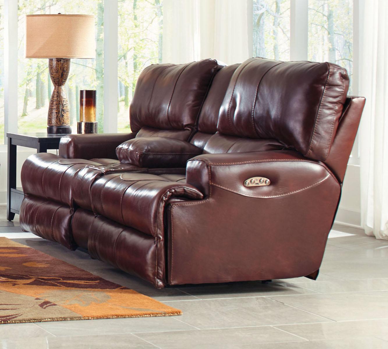 Catnapper Wembley Lay Flat Reclining Console Loveseat in Walnut - Furniture & Design Outlet (Kalamazoo,MI)