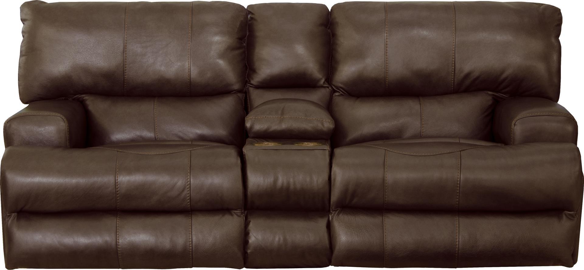 Catnapper Wembley Power Headrest w/ Lumbar Lay Flat Reclining Console Loveseat in Walnut 764589