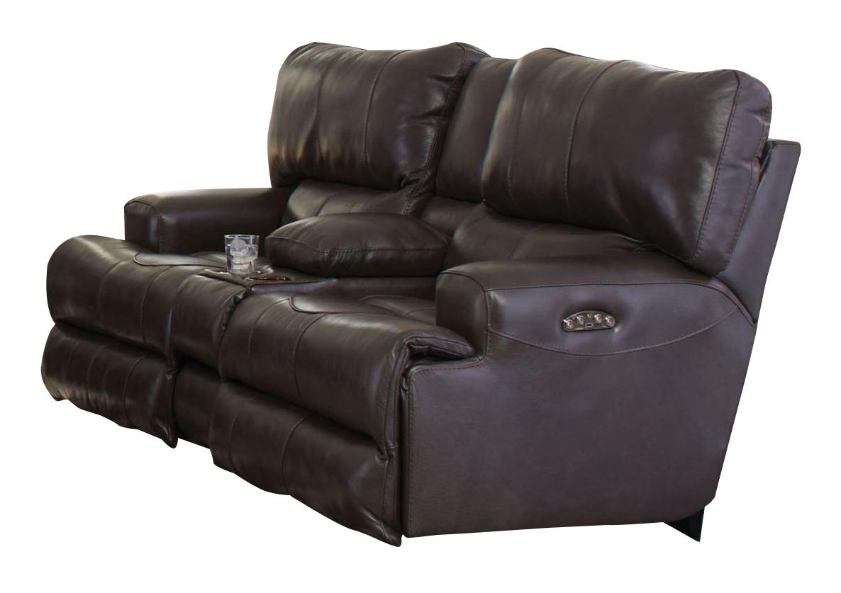 Catnapper Wembley Power Headrest Lay Flat Reclining Console Loveseat in Steel - Furniture & Design Outlet (Kalamazoo,MI)