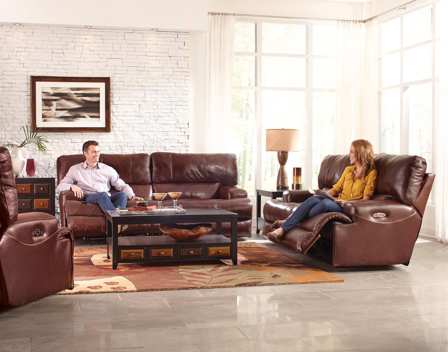 Catnapper Wembley Power Headrest with Lumbar Lay Flat Reclining Sofa in Walnut 764581 - Furniture & Design Outlet (Kalamazoo,MI)