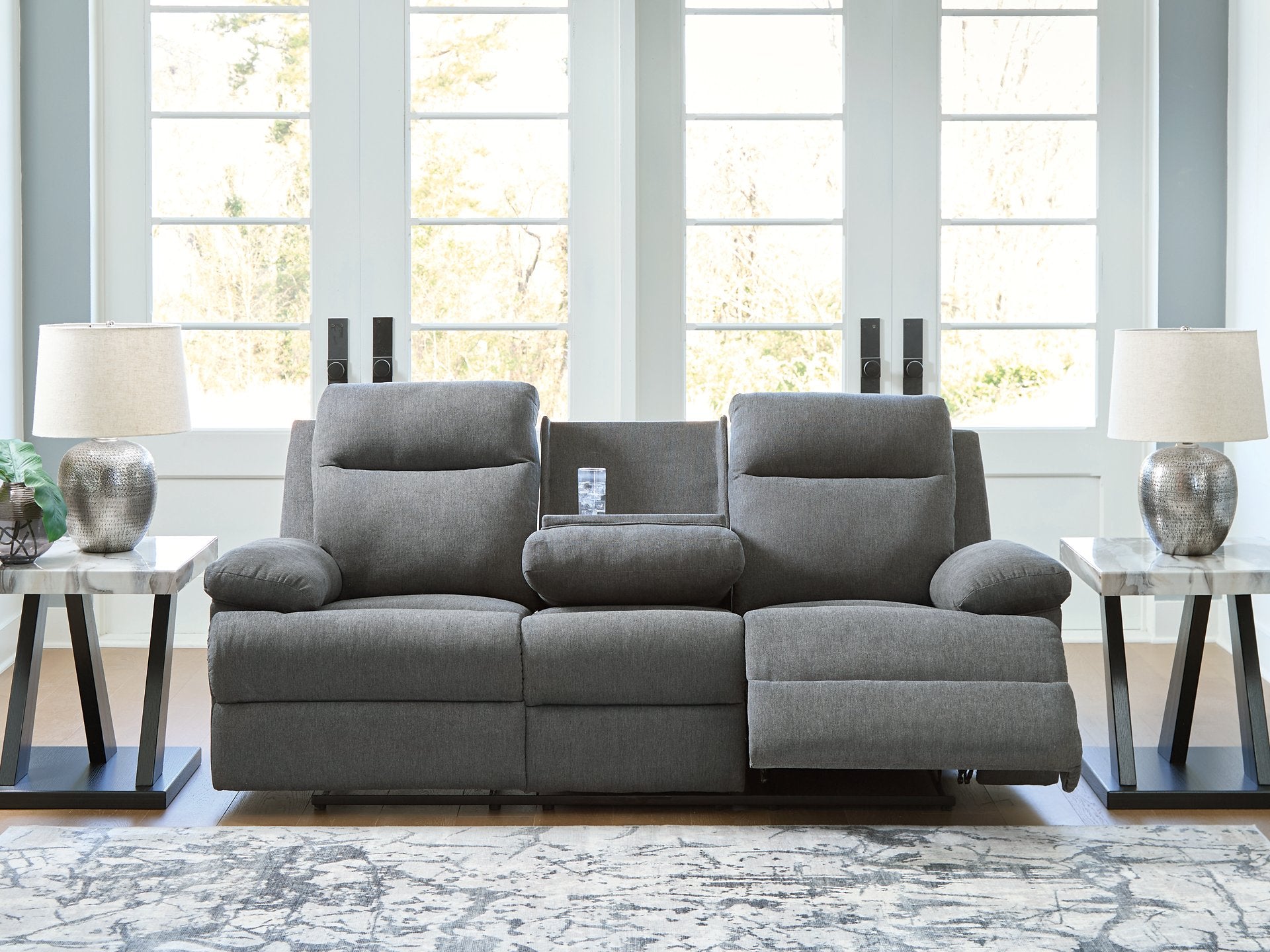 Side-Swipe Reclining Sofa with Drop Down Table - Furniture & Design Outlet (Kalamazoo,MI)