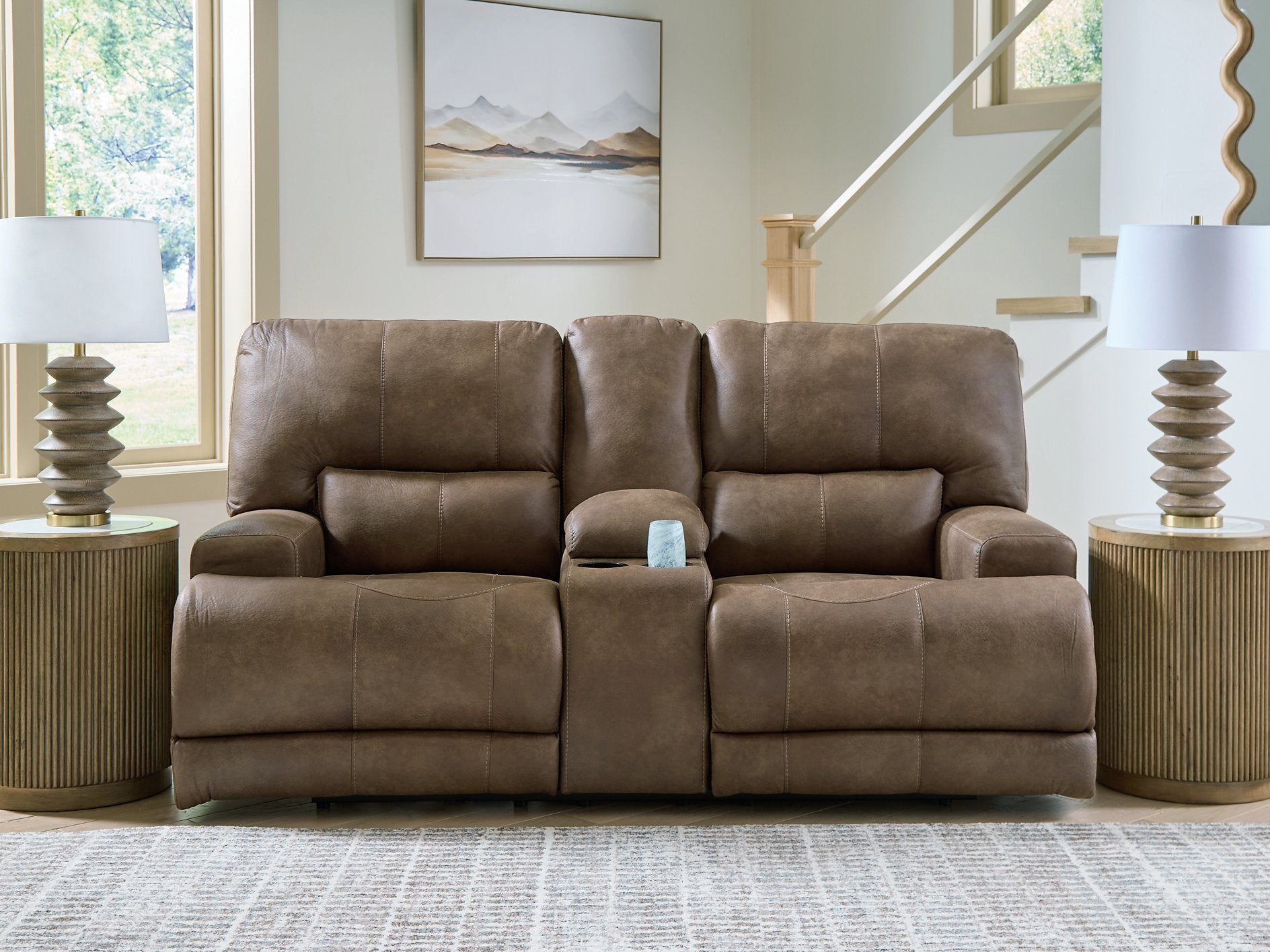 Beckley Place Power Reclining Loveseat with Console - Furniture & Design Outlet (Kalamazoo,MI)