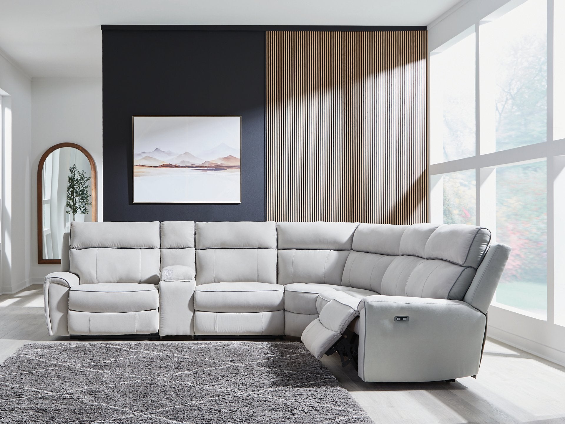 Social Pointe Reclining Sectional with Storage Console - Furniture & Design Outlet (Kalamazoo,MI)