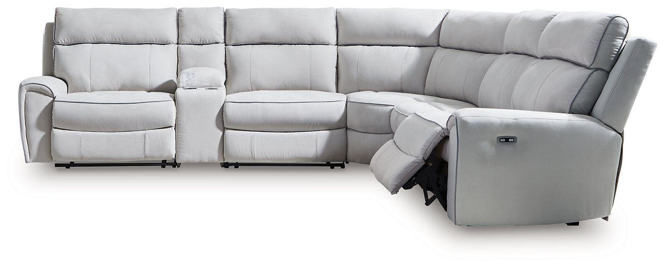 Social Pointe Reclining Sectional with Storage Console - Furniture & Design Outlet (Kalamazoo,MI)