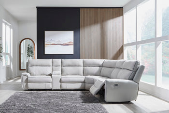 Social Pointe Reclining Sectional with Storage Console - Furniture & Design Outlet (Kalamazoo,MI)