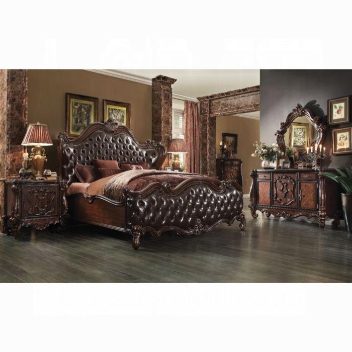Versailles 2-Tone Dark Brown PU & Cherry Oak Queen Bed - Furniture & Design Outlet (Kalamazoo,MI)
