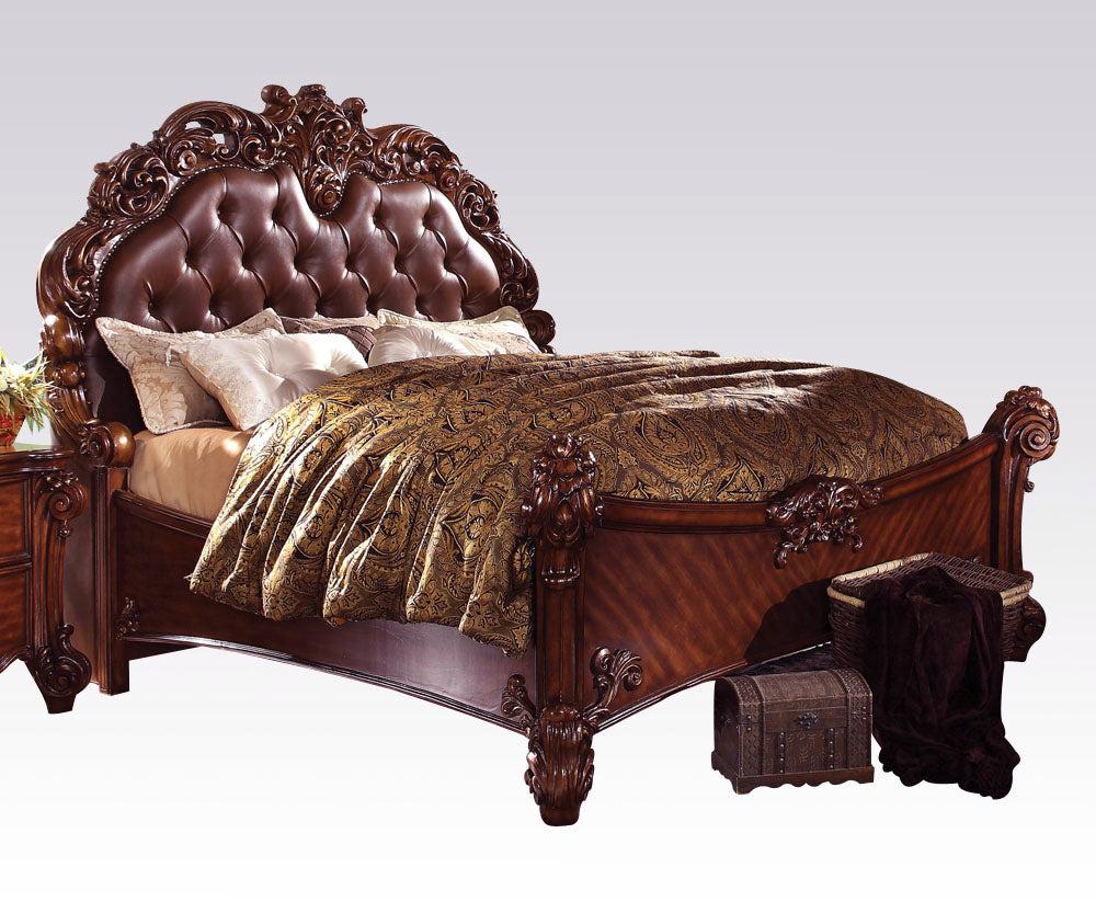 Acme Vendome Queen Panel Bed with Button Tufted Headboard in Cherry 22000Q - Furniture & Design Outlet (Kalamazoo,MI)