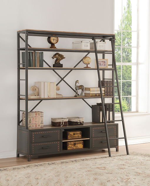 Actaki Sandy Gray Bookshelf & Ladder - Furniture & Design Outlet (Kalamazoo,MI)