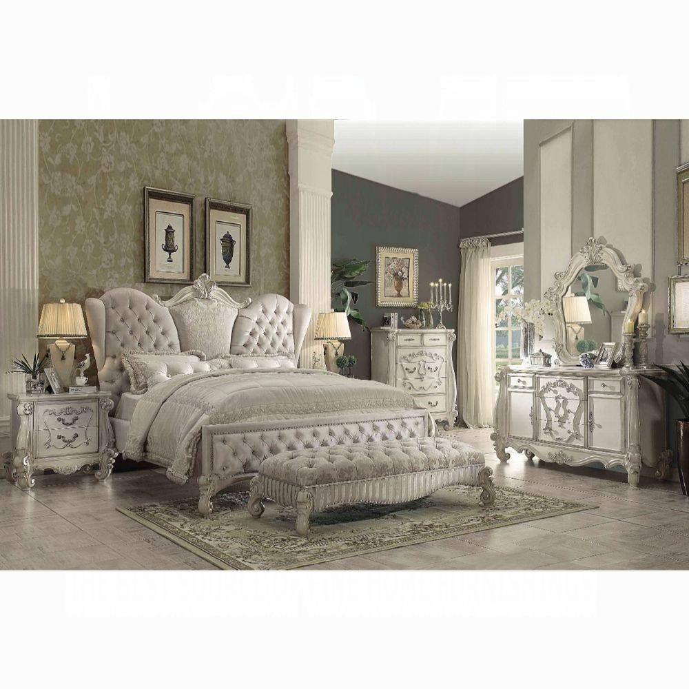 Versailles Ivory Velvet & Bone White Queen Bed image
