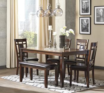 Bennox Dining Table and Chairs with Bench (Set of 6) - Furniture & Design Outlet (Kalamazoo,MI)