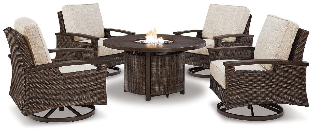 Paradise Trail Paradise Trail Fire Pit Table with 4 Nuvella Swivel Lounge Chairs - Furniture & Design Outlet (Kalamazoo,MI)
