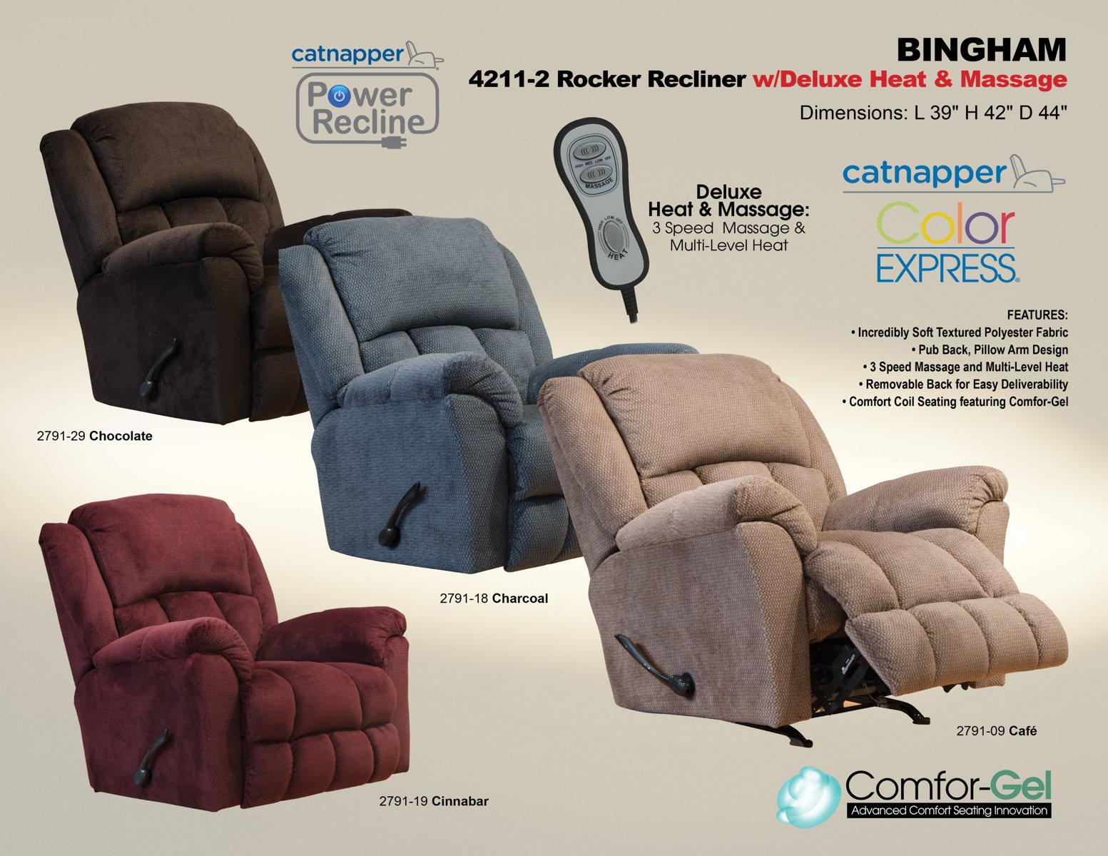 Catnapper Bingham Rocker Recliner w/Deluxe Heat & Massage in Cinnabar 4211-2 - Furniture & Design Outlet (Kalamazoo,MI)