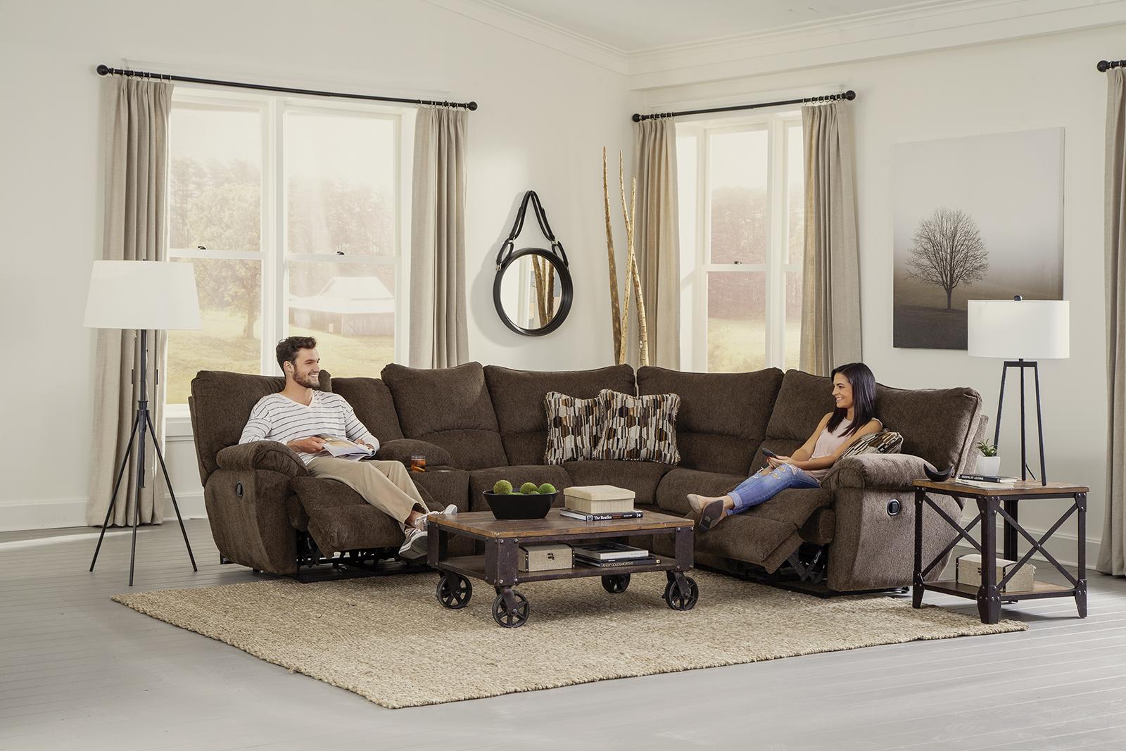 Catnapper Elliott 2pc Lay Flat Reclining Sectional in Chocolate - Furniture & Design Outlet (Kalamazoo,MI)