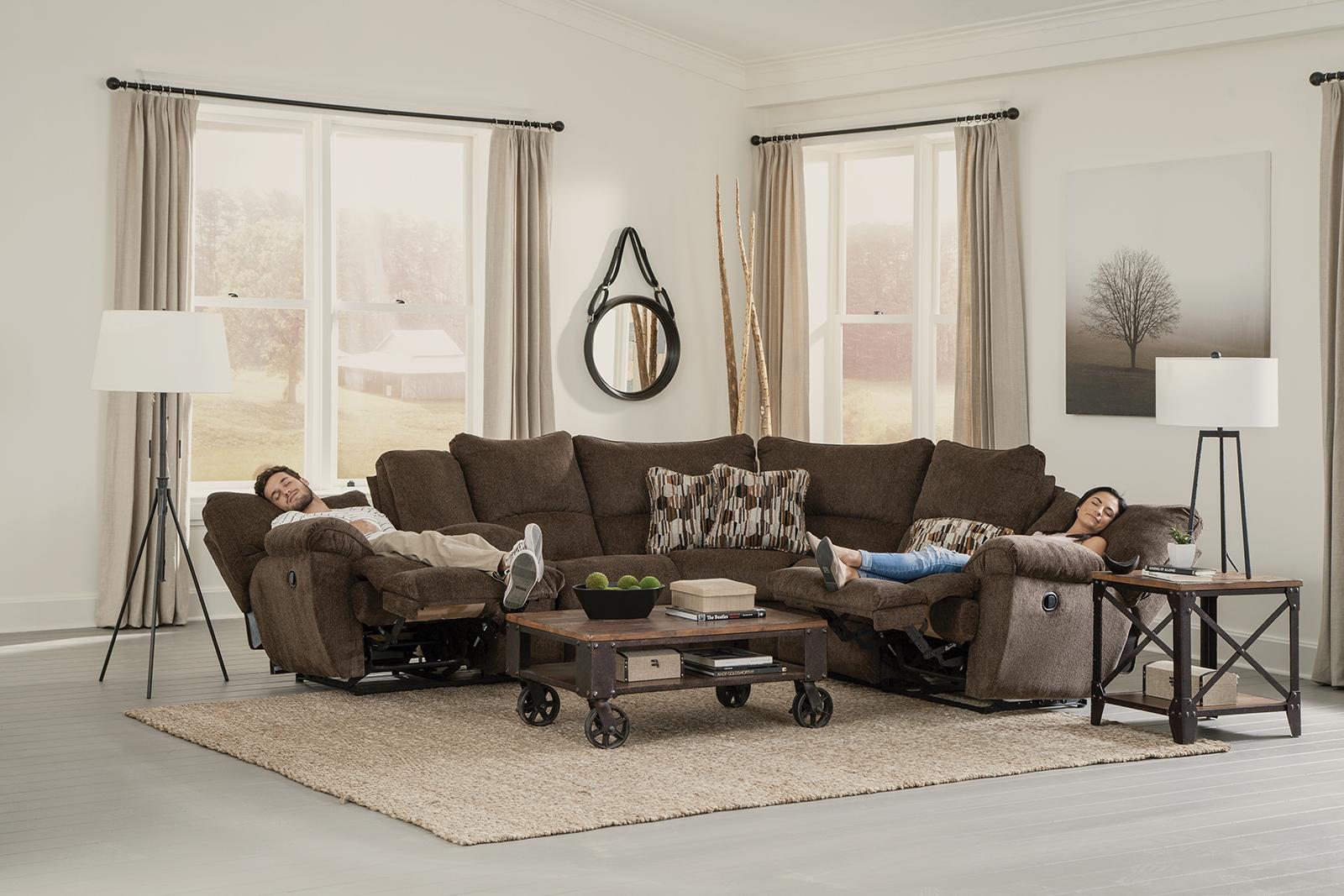 Catnapper Elliott 2pc Lay Flat Reclining Sectional in Chocolate - Furniture & Design Outlet (Kalamazoo,MI)