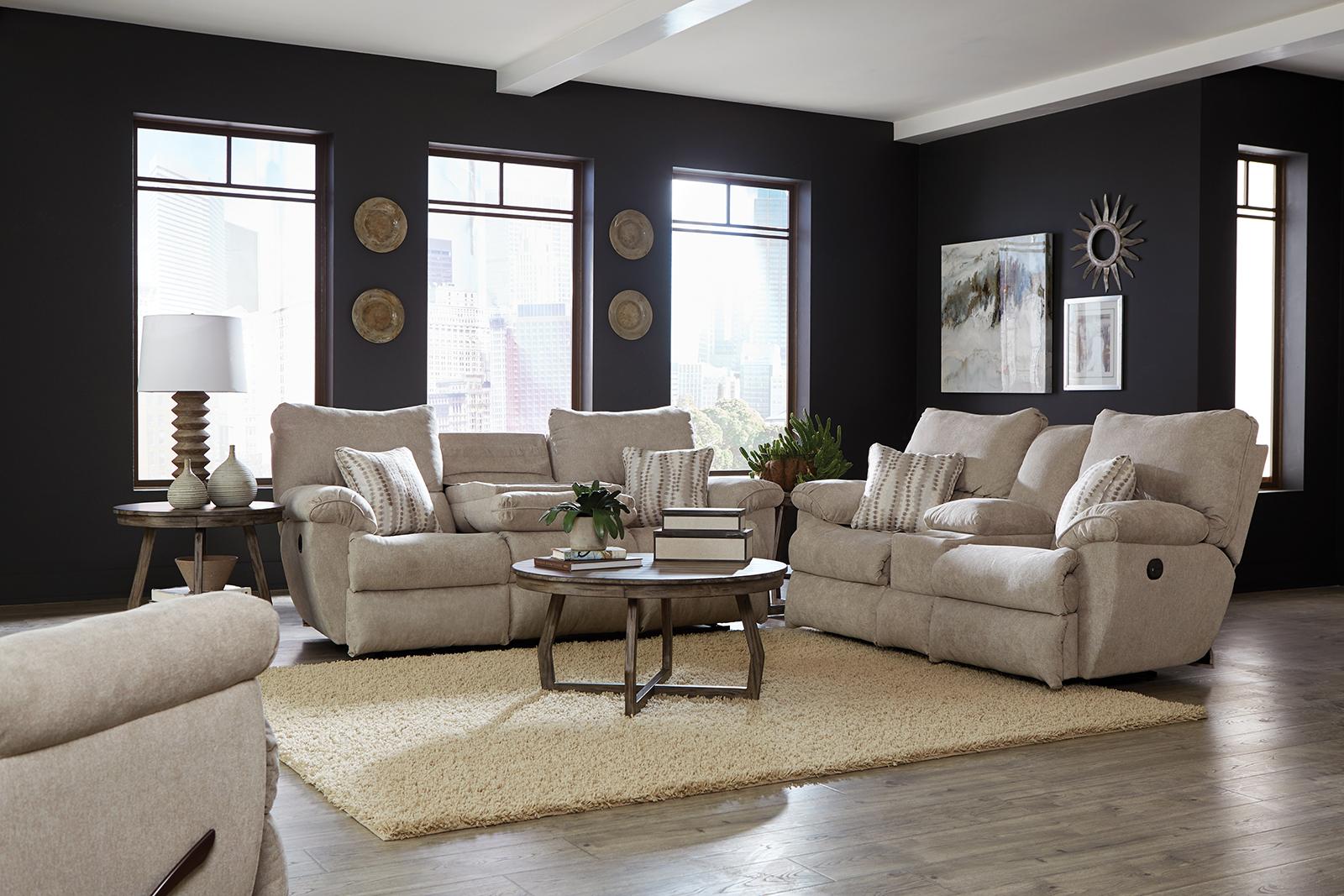 Catnapper Furniture Sadler Lay Flat Reclining Console Loveseat in Jute - Furniture & Design Outlet (Kalamazoo,MI)