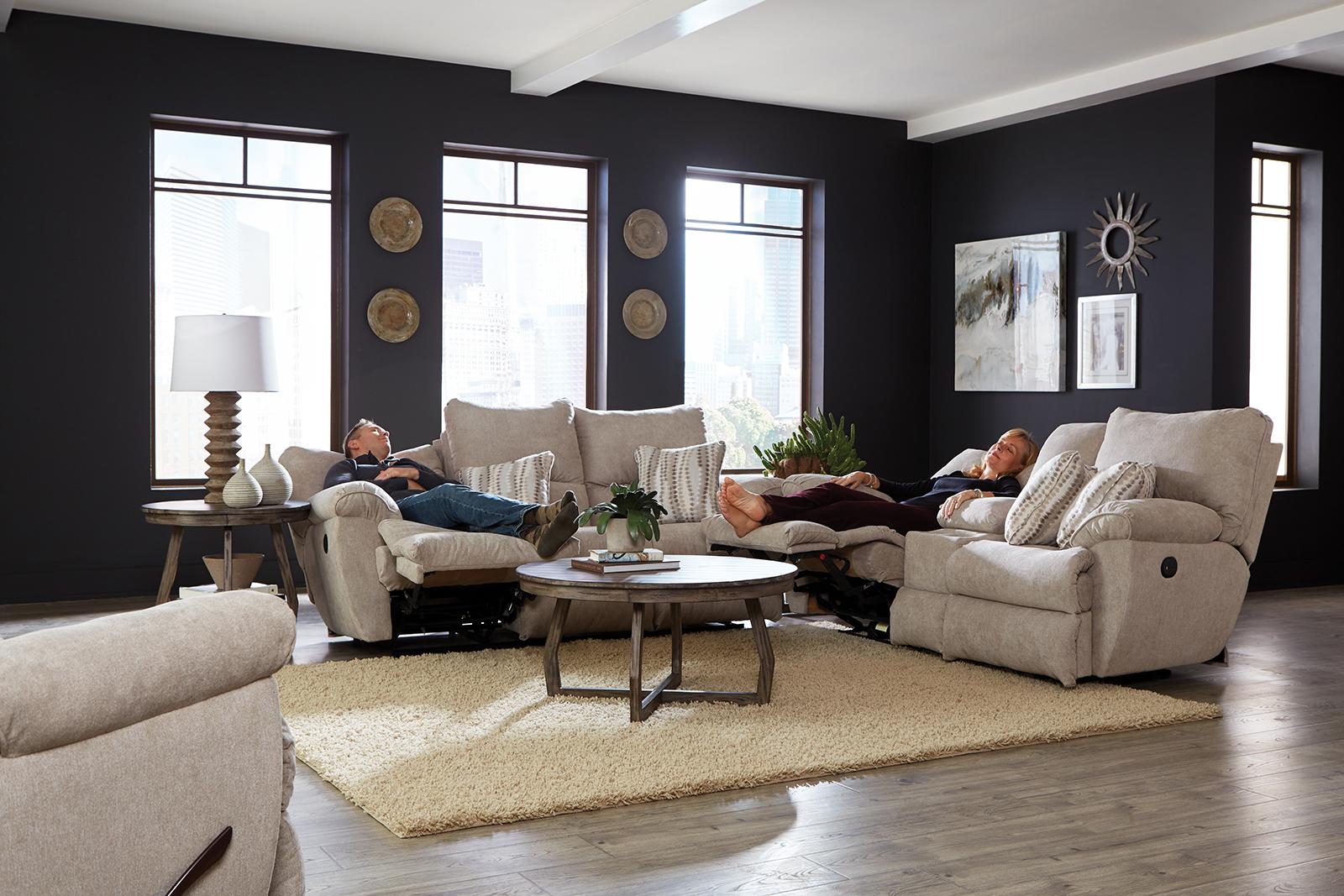 Catnapper Furniture Sadler Lay Flat Reclining Console Loveseat in Jute - Furniture & Design Outlet (Kalamazoo,MI)