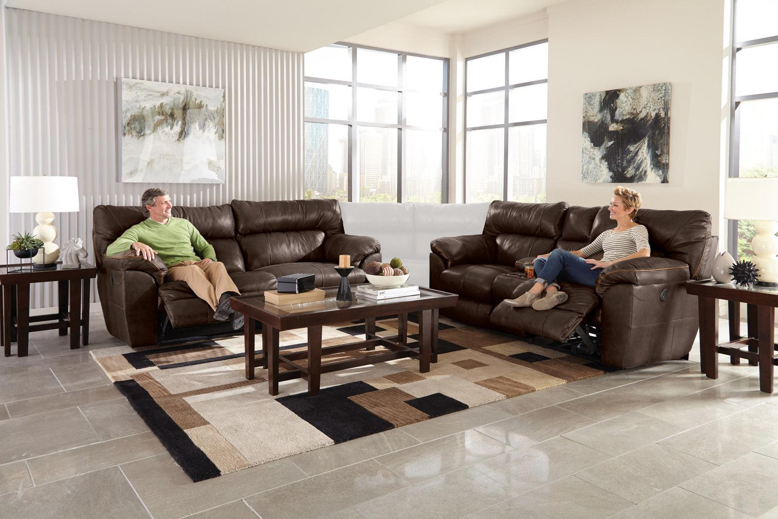 Catnapper Milan Power Lay Flat Reclining Console Loveseat in Chocolate 64349 - Furniture & Design Outlet (Kalamazoo,MI)