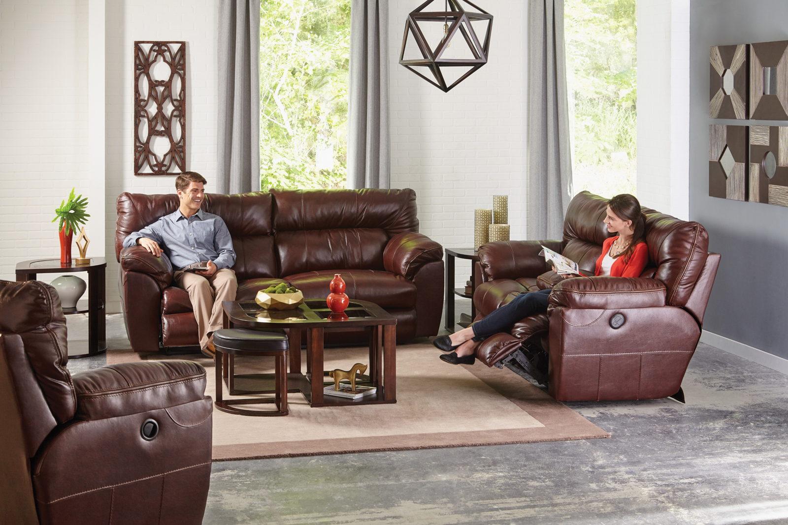 Catnapper Milan Lay Flat Reclining Console Loveseat in Walnut 4349 - Furniture & Design Outlet (Kalamazoo,MI)