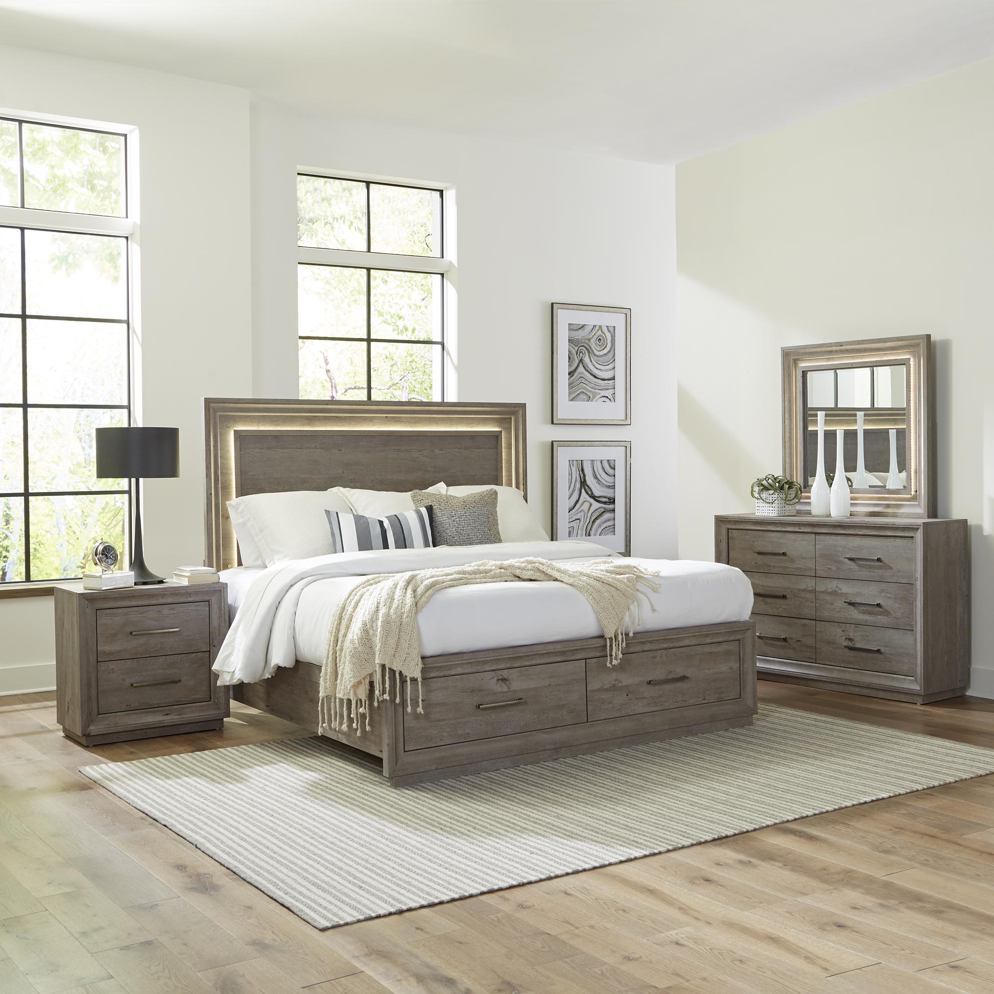 Horizons King Storage Bed, Dresser & Mirror, Night Stand image