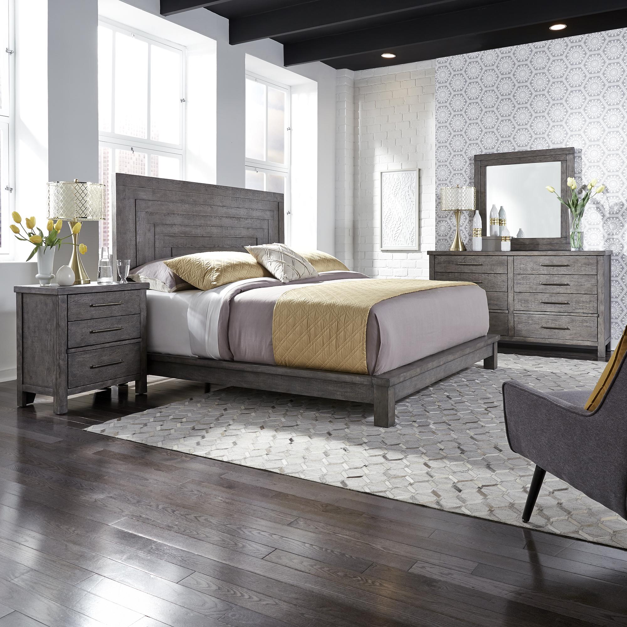 Modern Farmhouse Queen Platform Bed, Dresser & Mirror, Night Stand